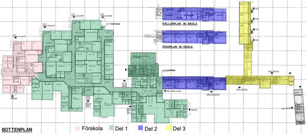 För att förtydliga resultat från undersökningen är byggnaden indelad i tre delar: 4(23) Del 1 avser högstadie Del 2 avser mellanstadie Del 3 avser lågstadie 1.