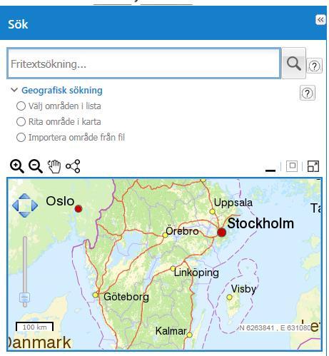 Geografisk sökning Med geografisk sökning kan söka antingen via text eller med hjälp av karta.