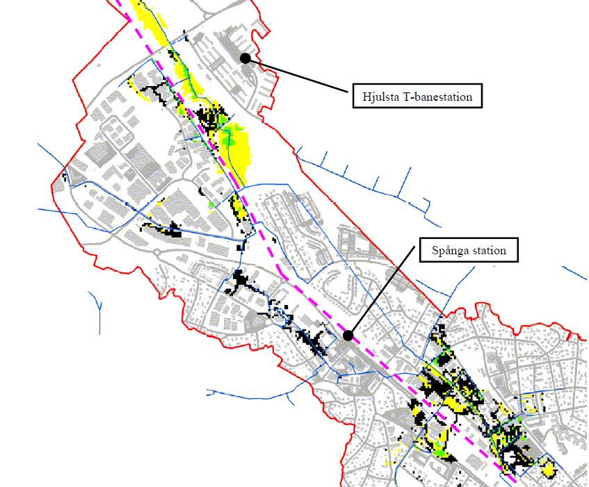 Bällstaån Stockholm Vatten AB har utrett översvämningsrisker längs Bällstaån. Analysen har gjorts dels för regn med olika återkomsttid, dels vid olika vattennivåer i Mälaren.