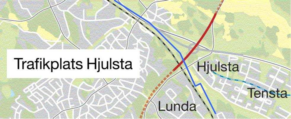 Figur 5.16. Trafikplats Hjulsta där Förbifart Stockholm passerar Mälarbanan och Bällstaån. (Källa: www.vv.