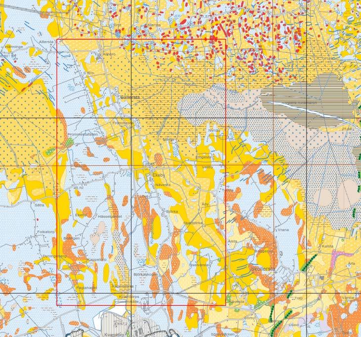 I Figur 3 nedan redovisas en jordartskarta över området. Figur 3 Jordartskarta över aktuellt område. Hydrologi Landskapets höjdvariationer längs sträckan är mycket liten.