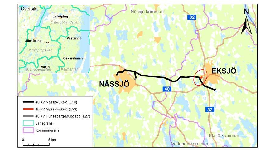 1 Inledning 1.1 Bakgrund E.ON Elnät ansökte 2011 om förlängd nätkoncession för linje (tillstånd) avseende befintlig 40 kv kraftledning mellan Gyesjön och Eksjö, Eksjö kommun.