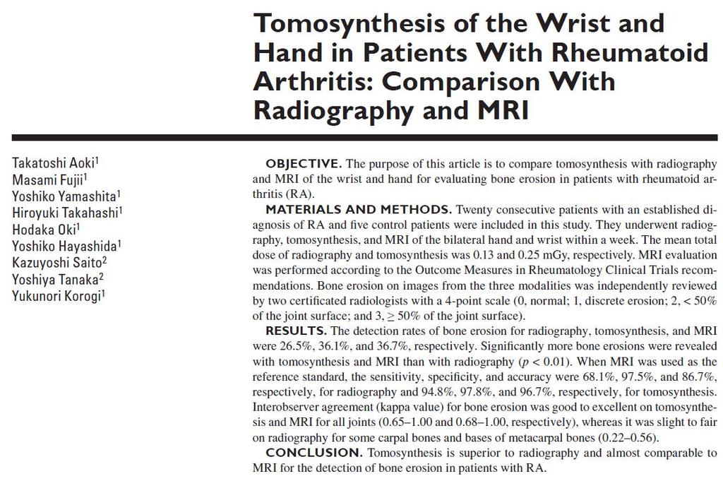 30 consecutive patients Rheumatoid arthritis Evaluation