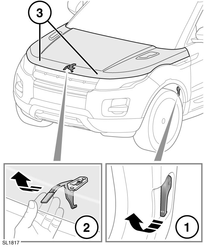 Kontroll av vätskenivåer Kontroll ÖPPNING av vätskenivåer OCH STÄNGNING AV MOTORHUVEN Öppna 1. Dra i motorhuvens frigöringsspak i det vänstra, främre fotutrymmet. 2.