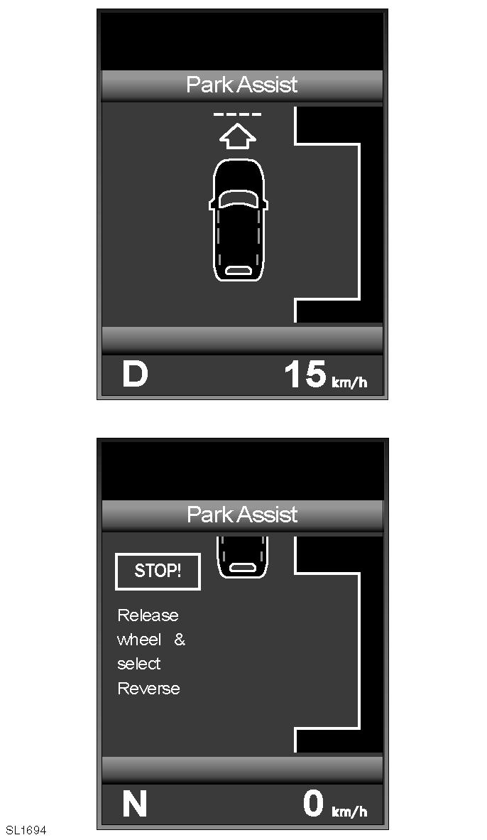 Hindervarnare 4. När du kör framåt, bedöms storleken på den möjliga parkeringsplatsen och resultaten visas grafiskt. 5.