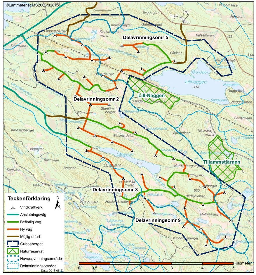 8H50122.122.125 Figur 79. Avrinningsområden relativt vindkraftverk och vägar. 7.9.1 Skyddsåtgärder Redovisning av tekniska skyddsåtgärder i syfte att förebygga påverkan på mark och vatten redogörs för i den tekniska beskrivningen, avsnitt 6.