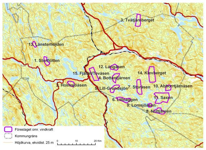 8H50122.122.125 8. Nottjärnen 9. Lomsjöåsen 10. Aborrtjärnåsen Under prövning 11. Saxen Sammanfaller med E.ON Vinds projektområde Bäråsen 12. Långåsen Beviljat 13. Länsterhöjden Under prövning 14.