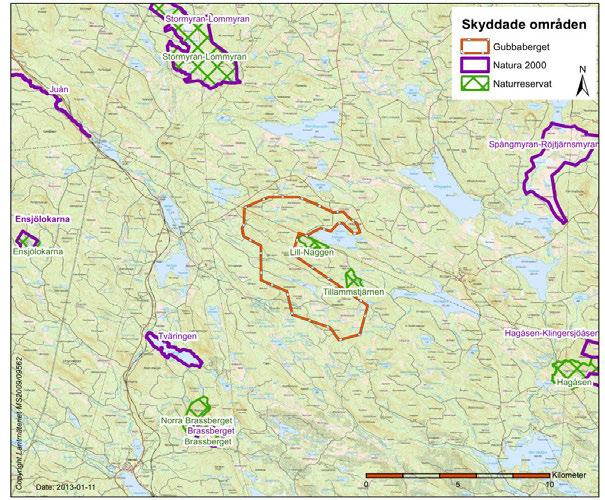 8H50122.115.119 Figur 13: Områden med skydd enligt 7 kap Miljöbalken inom cirka 10 km från projektområdet. 5.5.1 Natura 2000 Inga Natura 2000-områden finns inom projektområdet.