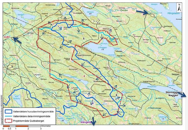 8H50122.122.125 Figur 22: Projektområdet ligger inom två huvudavrinningsområden och åtta delavrinningsområden. Pilarna visar avrinningens riktning.