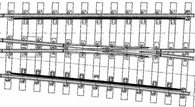 - Vid fast korsning (korsning och moträler) från främre korsningsskarv till bakre korsningsskarv. Sänkning av ballast 5 cm från slipers överkant se Figur 18.