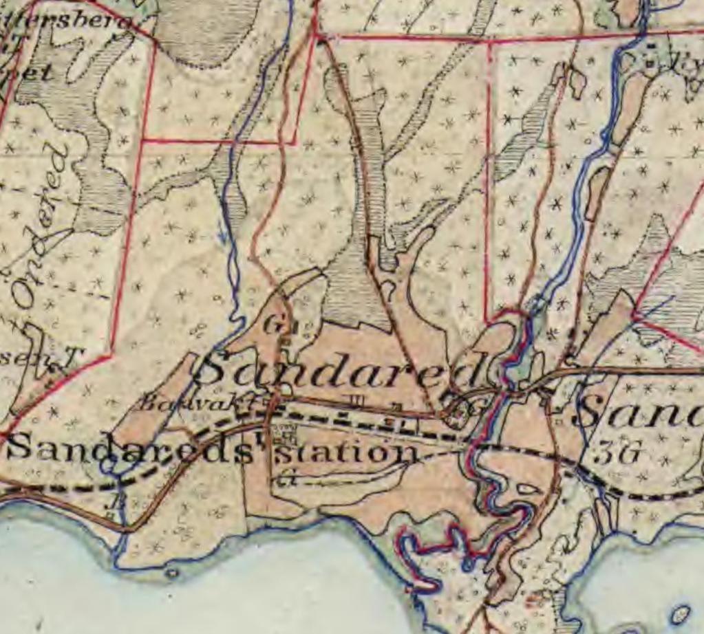 Figur 4. Häradsekonomisk karta från 1890-97. Jordbruksrevolutionen har startat och markanvändningen har ändrats dramatiskt jämfört med början av 1800-talet.