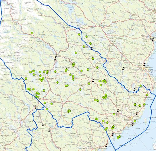 Figur 13. Optimeringslösning 4 NB.III val av bestånd under en 4-veckorsperiod från vecka 7 till 10 under 2015 (Frisk 2016, pers. komm 2016-03-31).