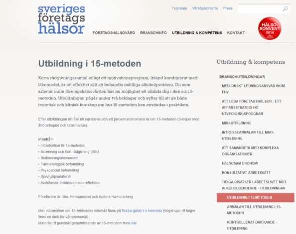 Utbildning i 15-metoden 5-6 september 2016 12-13 januari 2017