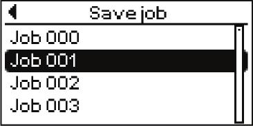 5 Vrid ratten för att välja under vilket jobbnummer, under vilket inställningarna ska lagras 6 Tryck på ratten - Om