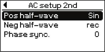 AC inställningar nivå 2 Allmänt Denna inställning är endast tillgänglig med Magicwave strömkällor. Öppna AC inställningar nivå 2 1 2 Öppna AC inställningar Välj AC setup 2nd parametern.