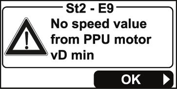 St1 E 2, St1 - E5 Orsak: Vid den högsta trådmatningshastigheten, leverera inte matarverkmotorn något rotationshastighetsvärde. Åtgärd: Upprepa push-pull kalibrering.