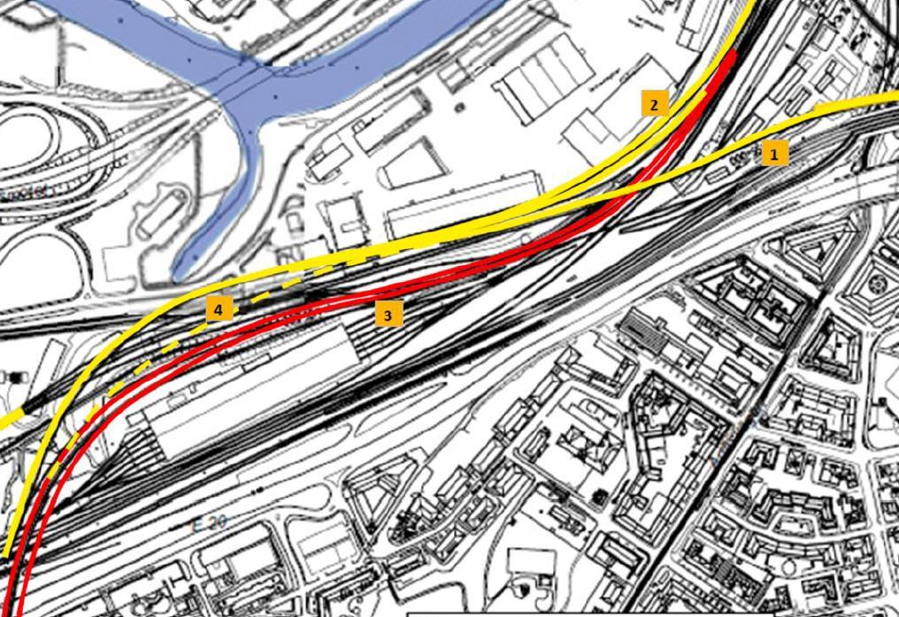 4. Lisebergstunneln, dubbelspårig tunnel parallellt med Gårdatunneln bort till Almedal (som Förstärkningsalternativet men här trafikeras tunneln av pendeltåg) 5.