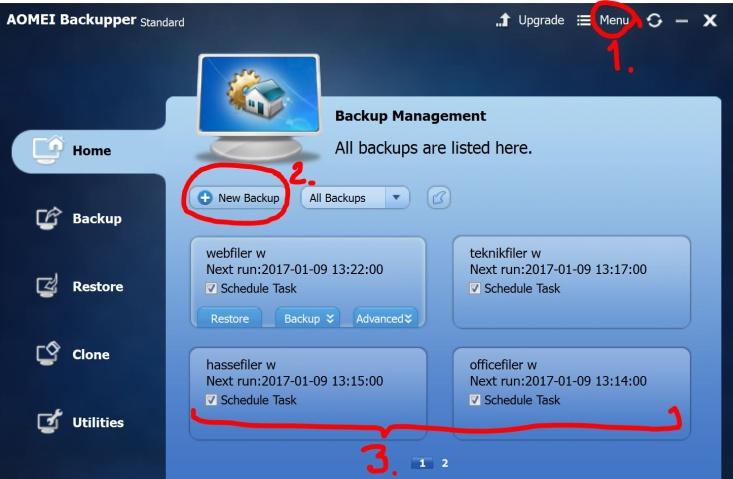 Backup till extern hårddisk eller USB-minne Hans Erneborg, Januari 2017. Det här dokumentet beskriver förkortat ett gratis backup-program som heter AOMEI Backupper.