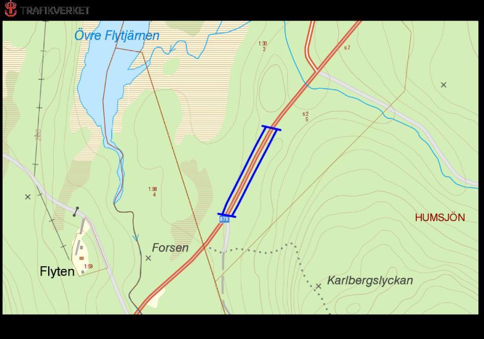 878, Norr om Forsen, HUMSJÖN Motivering: Vägkanter med torra slänter och kattfot. ID på översiktskarta 33 Vägnummer S 878 Namn Gammalt namn - Sida av vägen Norr om Forsen, HUMSJÖN Båda sidor.