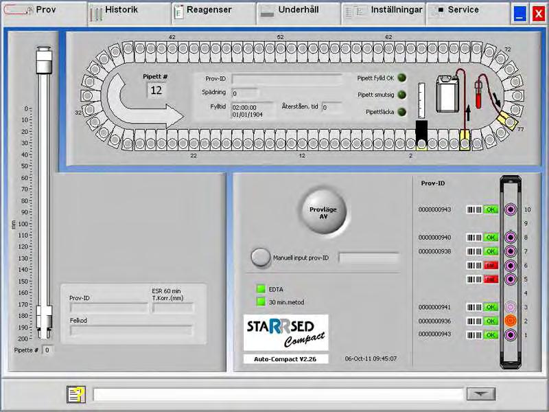 Auto-Compact programvara 5.2.13. Pipettinformation Följande information visas. Prov-ID: Providentifiering (streckkod) av provröret.