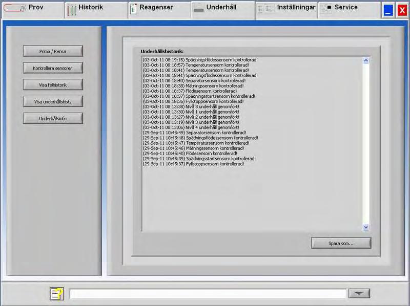 Auto-Compact programvara 5.5.4. Visa underhållshistorik Vid sensoralarm visas en larmindikator i tabellen UNDERHÅLL.