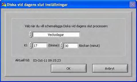 Auto-Compact programvara Följande inställningar kan väljas för funktionen: Nej Diska vid dagens slut: Funktionen är inte aktiv.