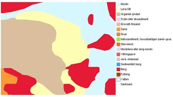 Grapnummer 07 Uppdragsnummer 600 ersion.0. Markförhållanden Geologin i området är heterogen och utgörs främst av organisk jord, lera, lerig morän och berg i dagen, se figur.