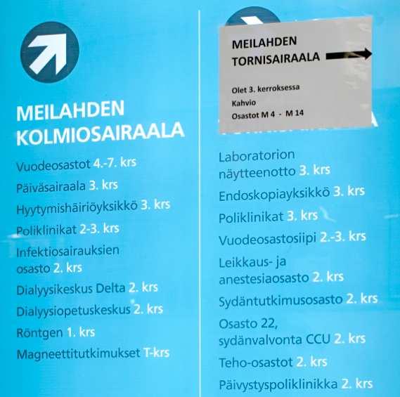 Bild A. Informationstavla i entrén vid Mejlans sjukhus. Bild: Löfgren T, 8.12.2015.