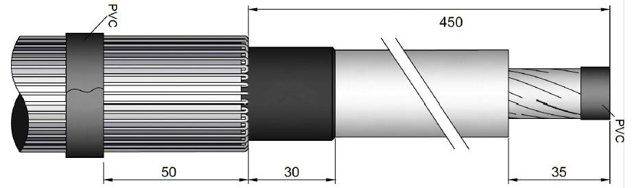 Monteringsanvisning Inomhusavslut för PEX-isolerad 1 och 3 ledarkabel 36 kv 50-150 mm² inklusive skruvkabelskor TYP: CHESK-I-S36 50150 E-NR Area mm² Min Ø mm * 0703201 50 150 23,1 Viktigt!