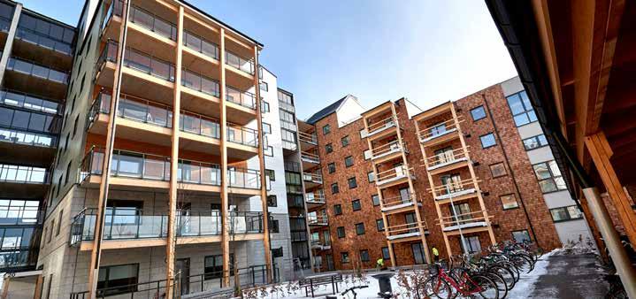 För flervåningshus är trä ett material på stark frammarsch inom modernt byggande. Idag byggs nästan 20 procent av flervåningshusen med trästomme.