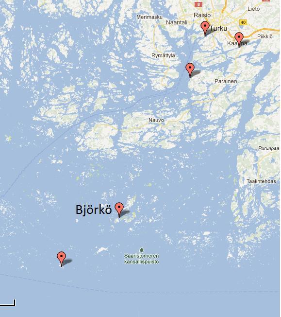 Björkö, Pargas Även Björkö valdes med som undersökningsstrand p.g.a. dess goda läge med tanke på projektet. Björkö ligger nära öppet hav och är ett populärt resemål för fritidsbåtfarare.