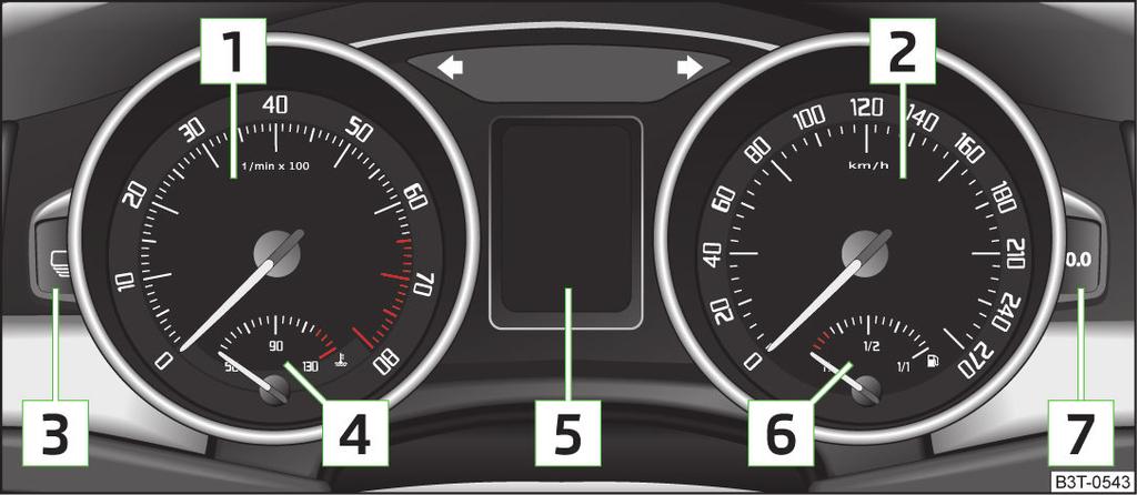 Instrument och kontrollampor Översikt Kombiinstrument Inledning I detta kapitel finns information om: Översikt 10 Varvräknare 11 Hastighetsmätare 11 Kylvätsketemperaturindikering 11 Display 12