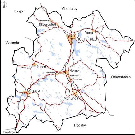 2 (5) Lägesbeskrivning Befolkningstal I kommunen finns nio tätorter varav Hultsfred är centralorten och är också störst, sett till invånarantal. Kommunen har en stor andel glesbygdsboende.