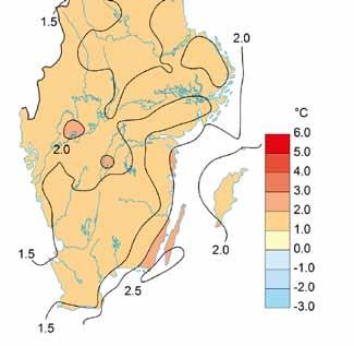 Nederbörd Regionens västra och mellersta delar fick högre nederbördsmängd än normalt medan den östra sidan fick