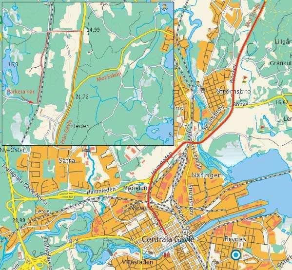 Vägbeskrivning Från centrala Gävle Åk norrut på gamla E4:an förbi golfbanan. Fortsätt förbi Hille och Björke. Åk förbi skylten Eskön och ta nästa vänster.