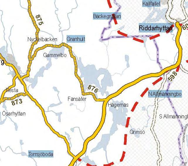 5. Väg 876 mellan Hägernäs och Gammelbo/Granhult Driftsklass 4-5 Grusväg Viktning: Vägarna består till stor del av grusväg.