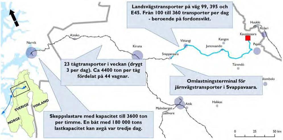 1.6 Förslag till åtgärd/er Ett nytt enkelspår byggs mellan Kaunisvaara och Svappavaara enligt "Utredning av förutsättningar för en järnvägsförbindelse Kaunisvaara-Svappavaara" UA1.