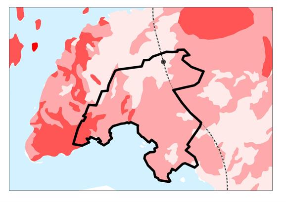 Normalriskområde Område som består av berggrund, morän eller sand med normal-hög radiumhalt