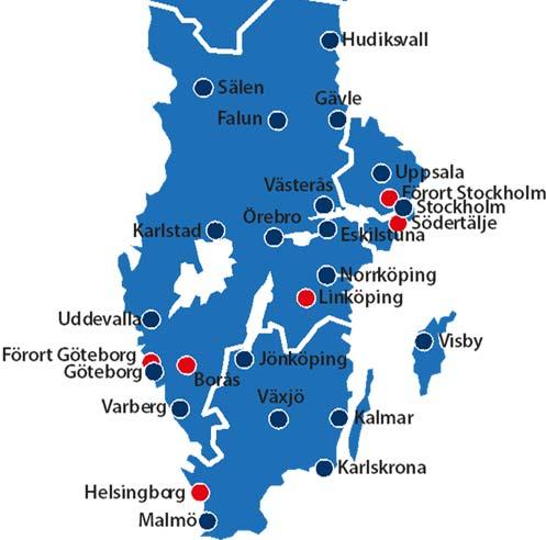 Uppdrag för SVT kan vara skillnaden mellan att finnas kvar eller försvinna för flera mindre aktörer. Figur 2 SVT:s 33 produktionsorter.