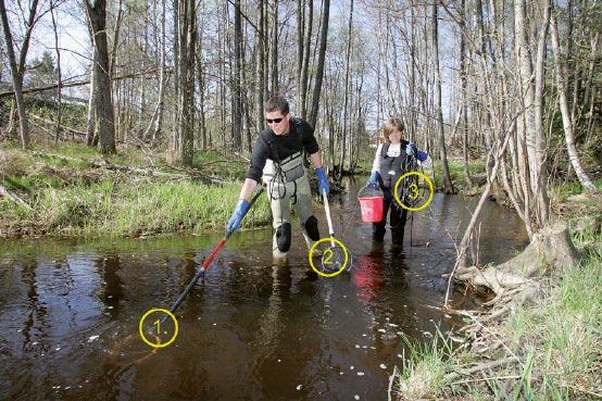 The final section consists of the electrodes, an electrofishing pole with the anode and a cathode. For measurement of weight, an electronical balance with an accuracy of +/. g was used.