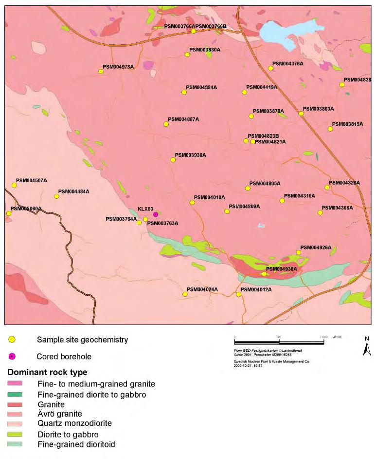 5 Results 5.1 Geochemistry Chemical analyses have been carried out on 30 samples from outcrops and 5 samples from the drillcore in borehole KLX03.