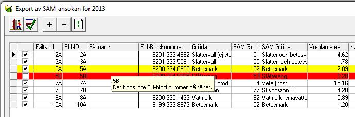 Detta fält går inte att exportera. Gul bakgrundsfärg indikerar något som du skall vara uppmärksam tex.