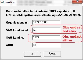 Ditt organisations- eller personnummer (siffror i en följd, inga bindestreck) skall stå på första raden.