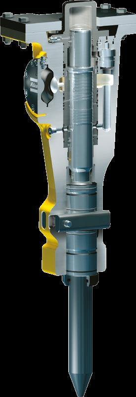 SB - Solid Body - ett kraftfullt koncept Det som gör Atlas Copcos SB-hydraulhammare unika är Solid Body Concept, konceptet med kompakt hammarhus, som innebär att slagkammaren och hammarboxen är