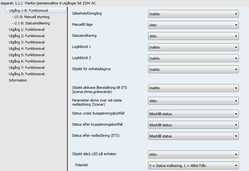 3. Parametrar 3.1 Definition av allmänna parametrar Detta konfigurationsfönster används för enhetens allmänna konfiguration. Alla utgångar har dessa parametrar gemensamma. 3.1.1 Säkerhetsförregling Säkerhetsförregling Aktivering av superlarm inte möjlig.