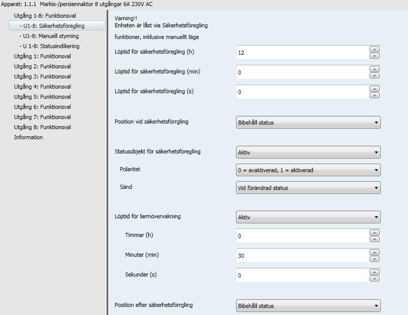 3.2 Säkerhetsförregling Denna funktion används för att blockera alla utgångar i enheten i en onfigurerbar status. Alla andra funktioner blockeras, inklusive manuellt läge.