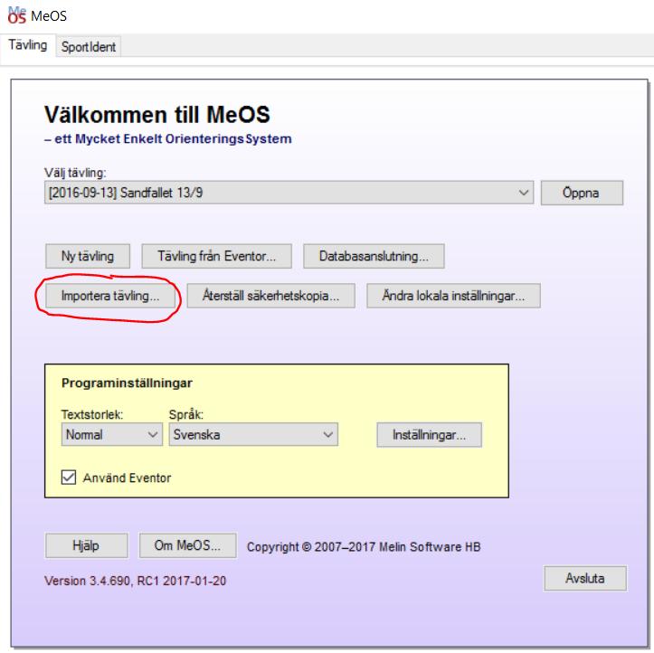 Sida 16 av 21 Importera sedan filen till MeOS på KOK-datorn.