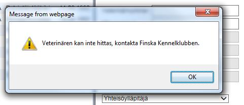 30.9.2016 12(25) Uppdatering av veterinärens uppgifter Kontaktuppgifterna som visas på skärmen är veterinärens personliga kontaktuppgifter. De kan alltså inte ändras.