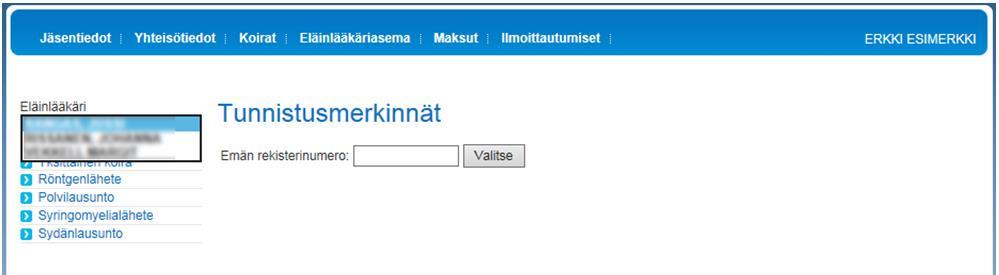 När personen har fått uppdaterarens rättigheter ser personen utöver sammanslutningsuppgifter-fliken också fliken Veterinär /