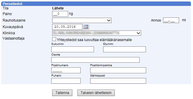 30.9.2016 18(25) Då du klickar på -knappen öppnas en ruta i vilken remissens grunduppgifter kan matas in. Klicka till sist Tallenna (spara).